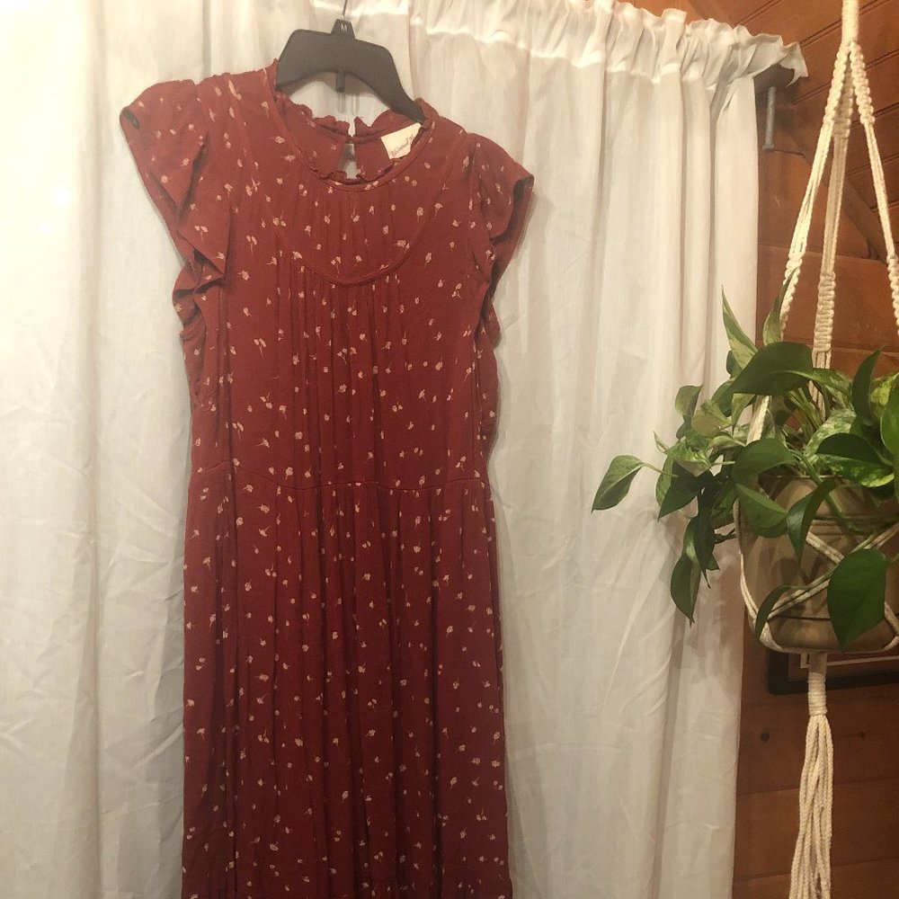 Rust Floral Midi Dress